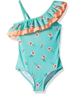 Promo 🥰 Kanu Surf Morgan Floral Ruffle One-Shoulder One-Piece 🩱 Swimsuit (Toddler) | Swimwear 🧨